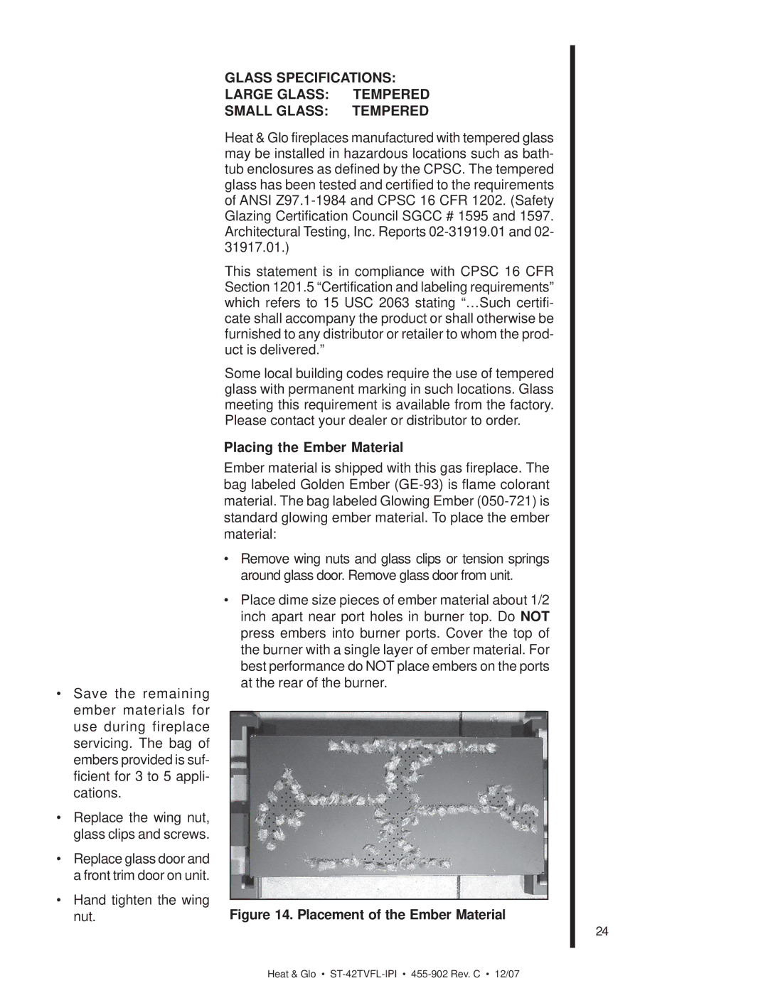 Heat & Glo LifeStyle ST-42TVFL-IPI owner manual Placing the Ember Material, Placement of the Ember Material 