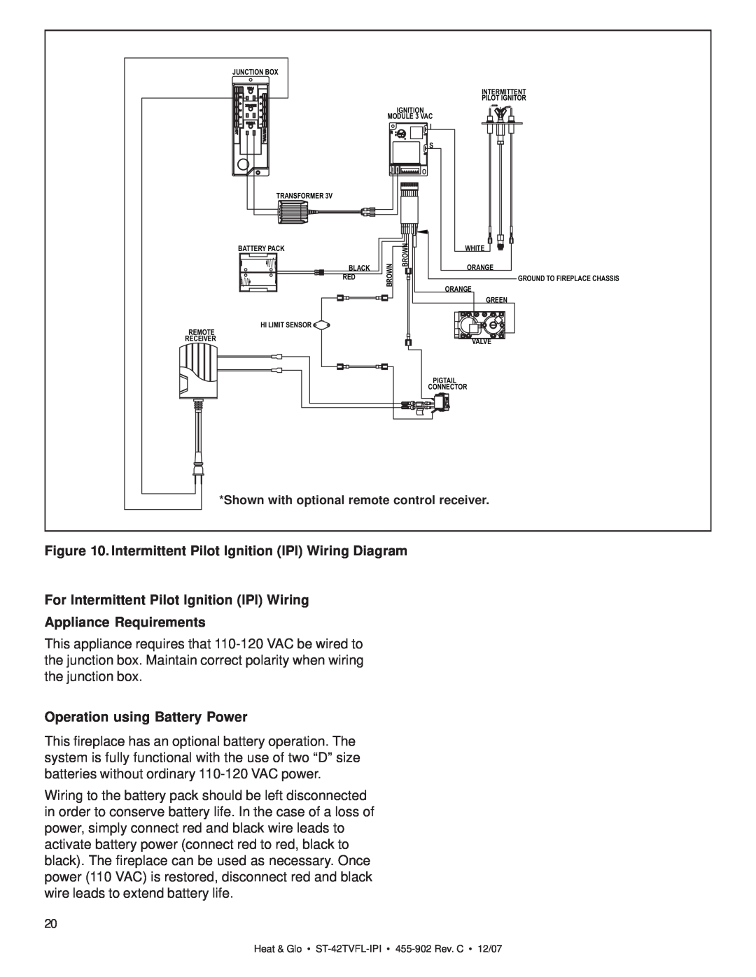 Heat & Glo LifeStyle ST-42TVFL-IPI owner manual For Intermittent Pilot Ignition IPI Wiring, Appliance Requirements 
