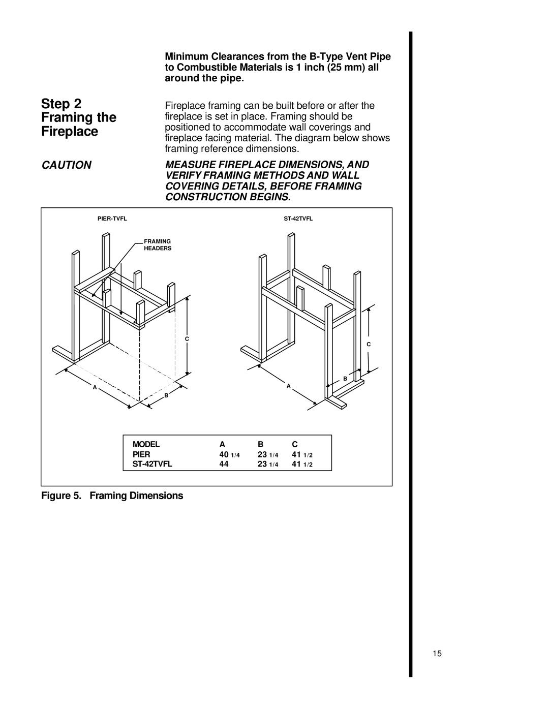 Heat & Glo LifeStyle st-42tvfl manual Step Framing Fireplace, Framing Dimensions 