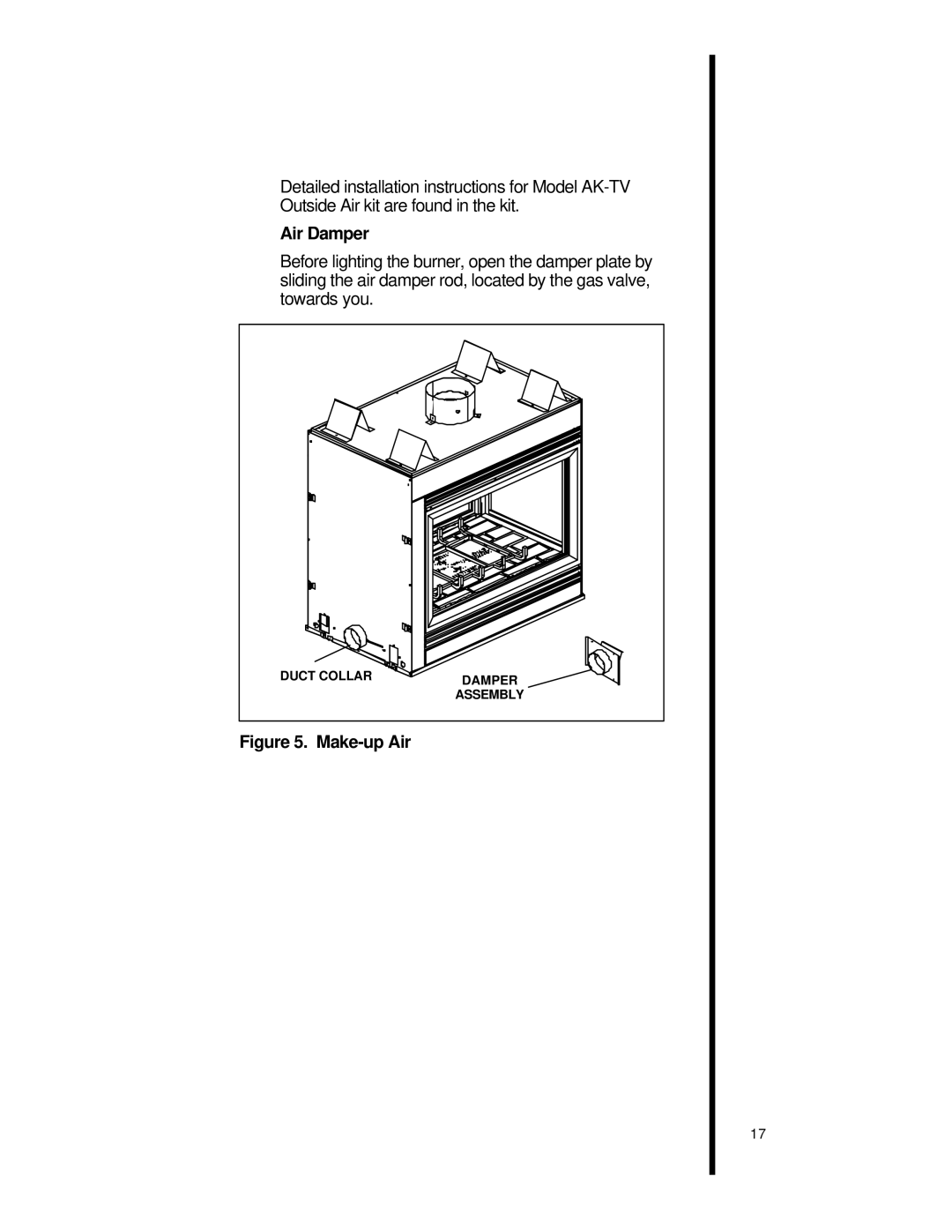 Heat & Glo LifeStyle st-42tvfl manual Air Damper, Make-up Air 