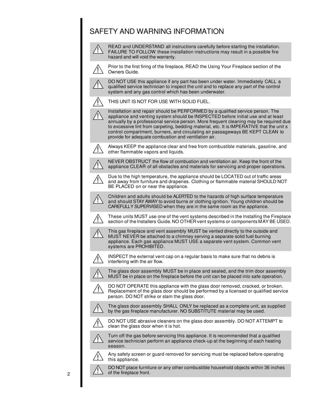 Heat & Glo LifeStyle st-42tvfl manual Safety and Warning Information 