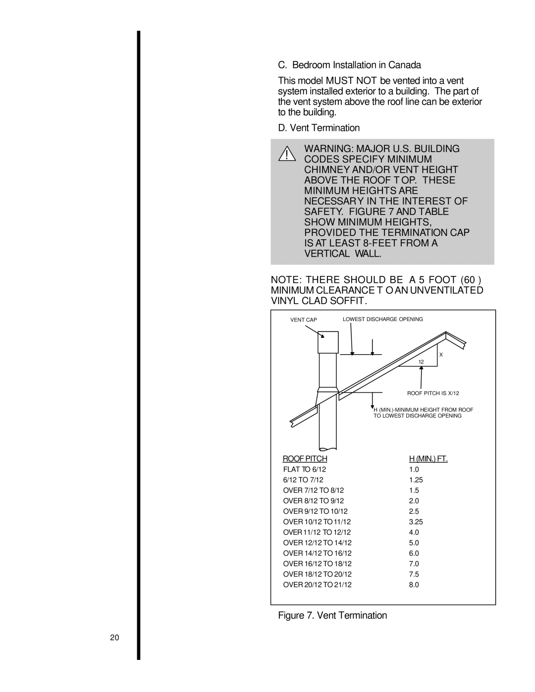 Heat & Glo LifeStyle st-42tvfl manual Bedroom Installation in Canada, Vent Termination 