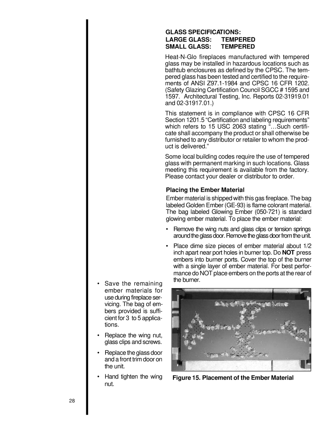 Heat & Glo LifeStyle st-42tvfl manual Placing the Ember Material, Placement of the Ember Material 