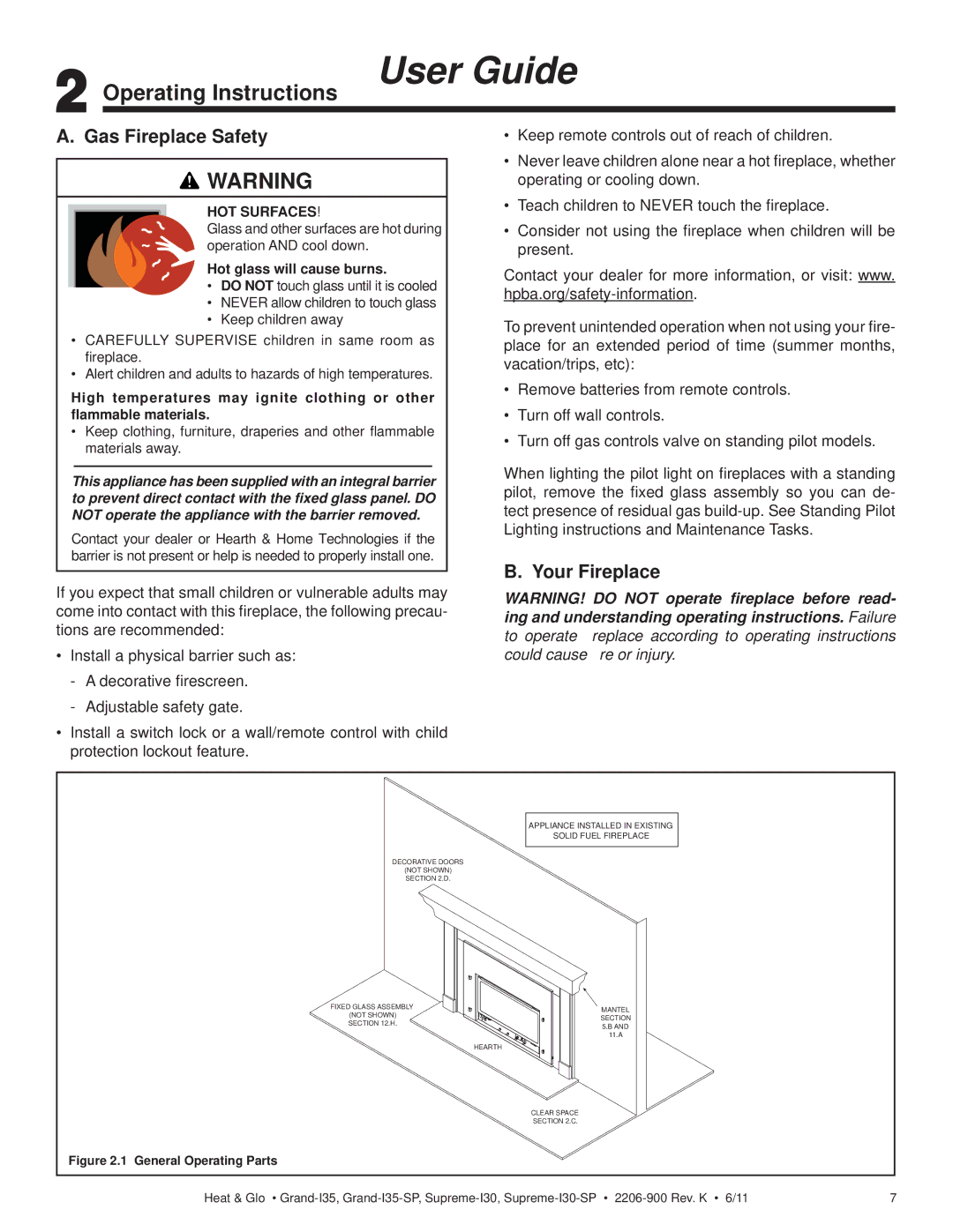 Heat & Glo LifeStyle GRAND-I35-SP, SUPREME-I30-SP Operating Instructions User Guide, Gas Fireplace Safety, Your Fireplace 