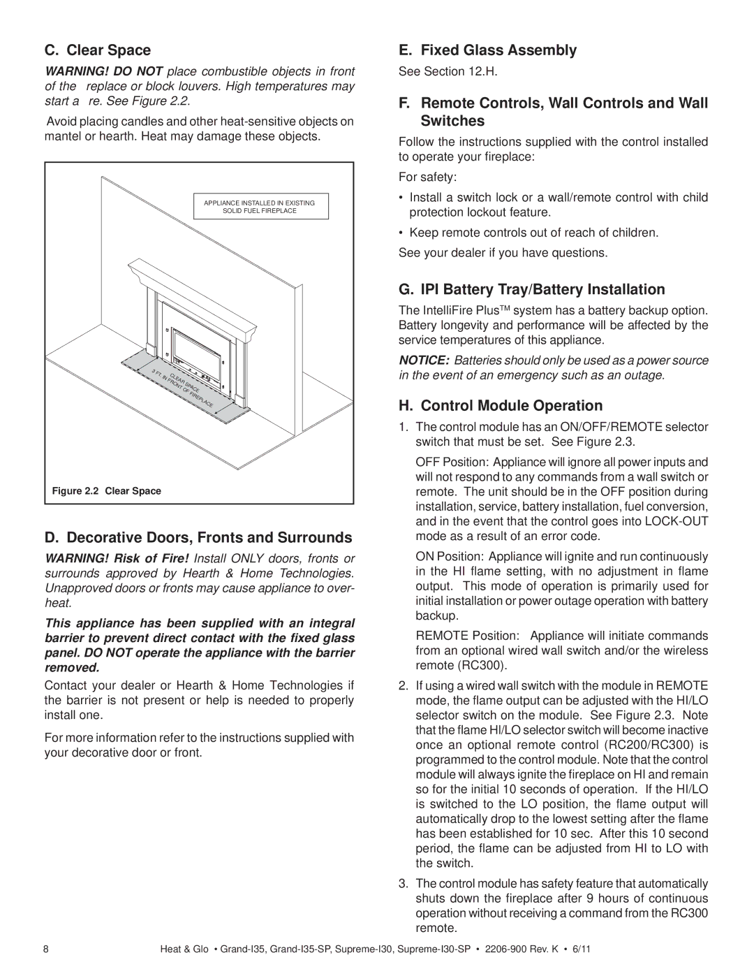 Heat & Glo LifeStyle SUPREME-I30-SP, GRAND-I35 Clear Space, Decorative Doors, Fronts and Surrounds, Fixed Glass Assembly 