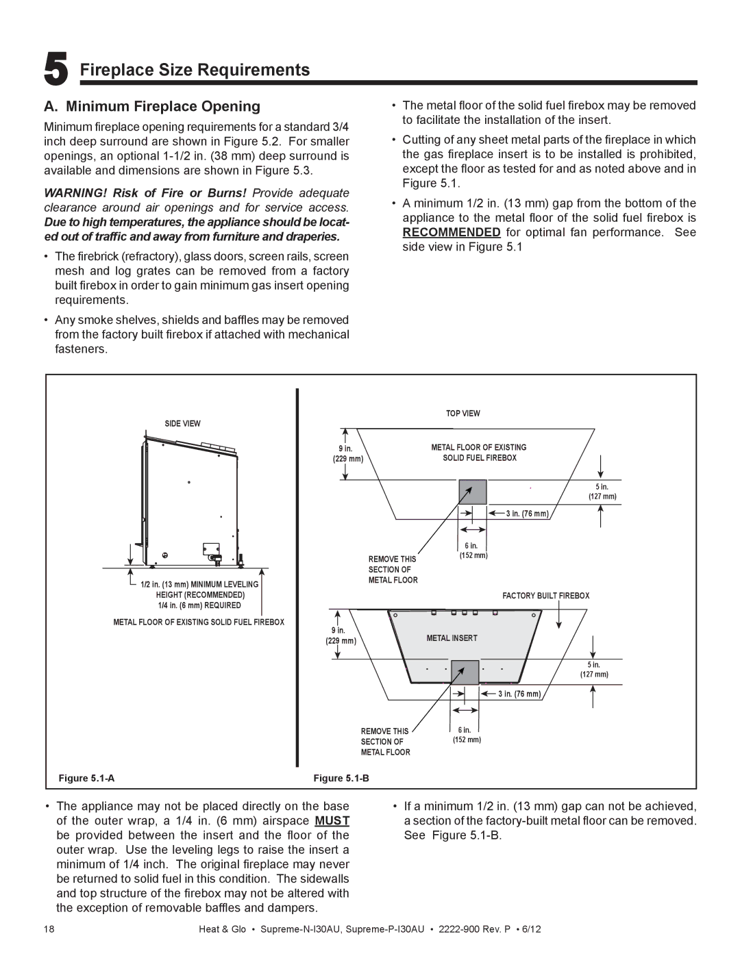 Heat & Glo LifeStyle SUPREME-P-I30AU, SUPREME-N-I30AU owner manual Fireplace Size Requirements, Minimum Fireplace Opening 