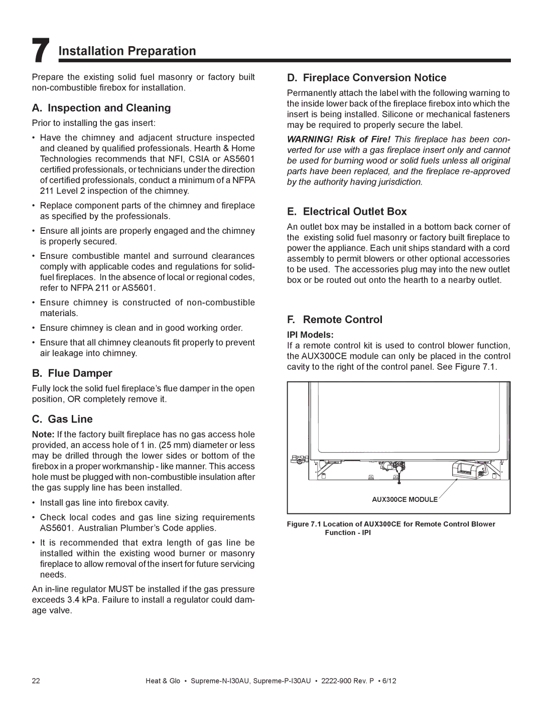 Heat & Glo LifeStyle SUPREME-P-I30AU, SUPREME-N-I30AU owner manual Installation Preparation 