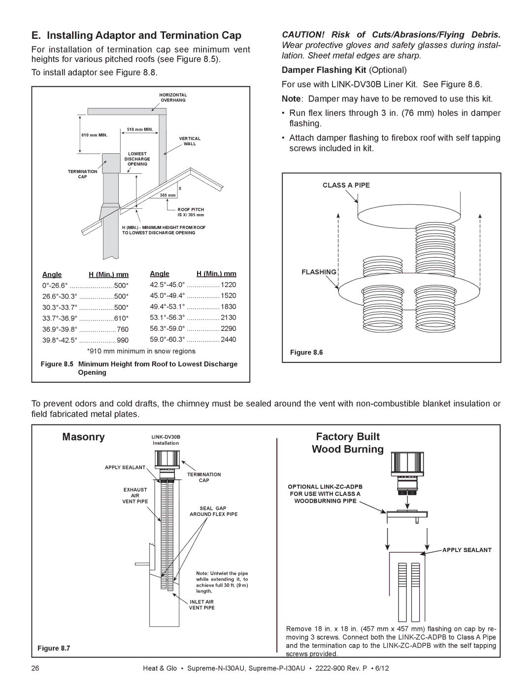 Heat & Glo LifeStyle SUPREME-P-I30AU, SUPREME-N-I30AU Installing Adaptor and Termination Cap, Masonry, Factory Built 