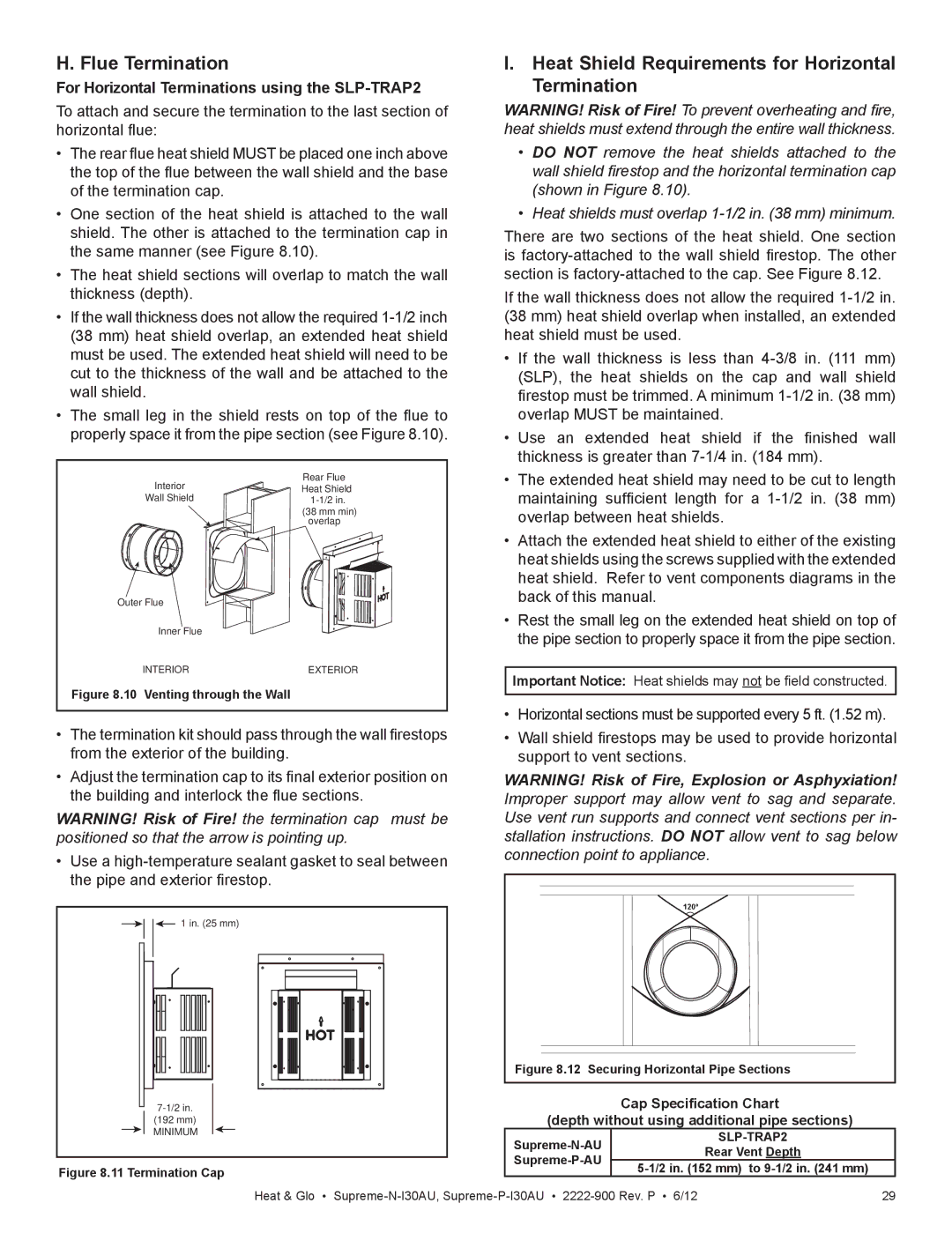 Heat & Glo LifeStyle SUPREME-N-I30AU owner manual Flue Termination, Heat Shield Requirements for Horizontal Termination 