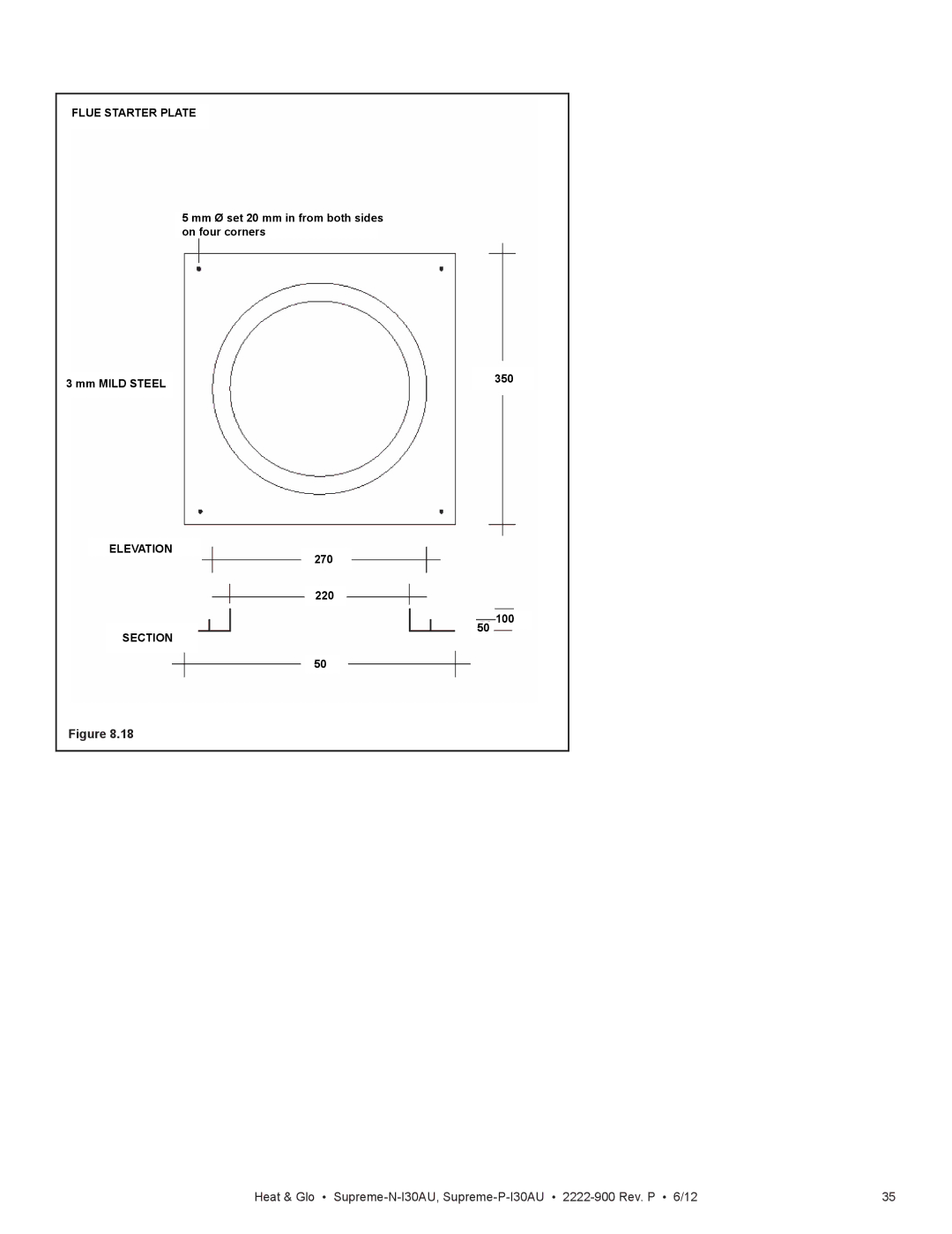 Heat & Glo LifeStyle SUPREME-N-I30AU, SUPREME-P-I30AU owner manual Flue Starter Plate 