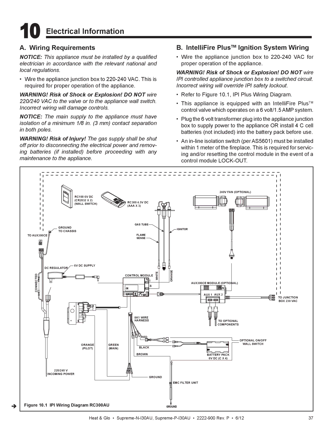 Heat & Glo LifeStyle SUPREME-N-I30AU, SUPREME-P-I30AU owner manual Electrical Information, Wiring Requirements 