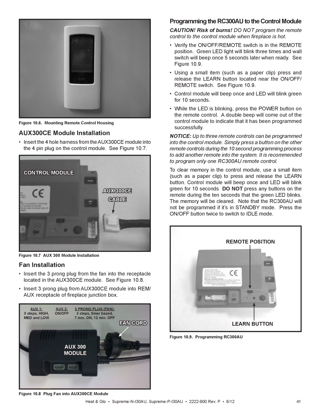 Heat & Glo LifeStyle SUPREME-N-I30AU, SUPREME-P-I30AU owner manual AUX300CE Module Installation, Fan Installation 