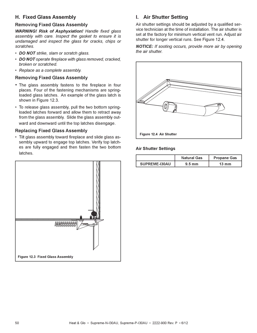 Heat & Glo LifeStyle SUPREME-P-I30AU, SUPREME-N-I30AU owner manual Latches, Air Shutter Settings 