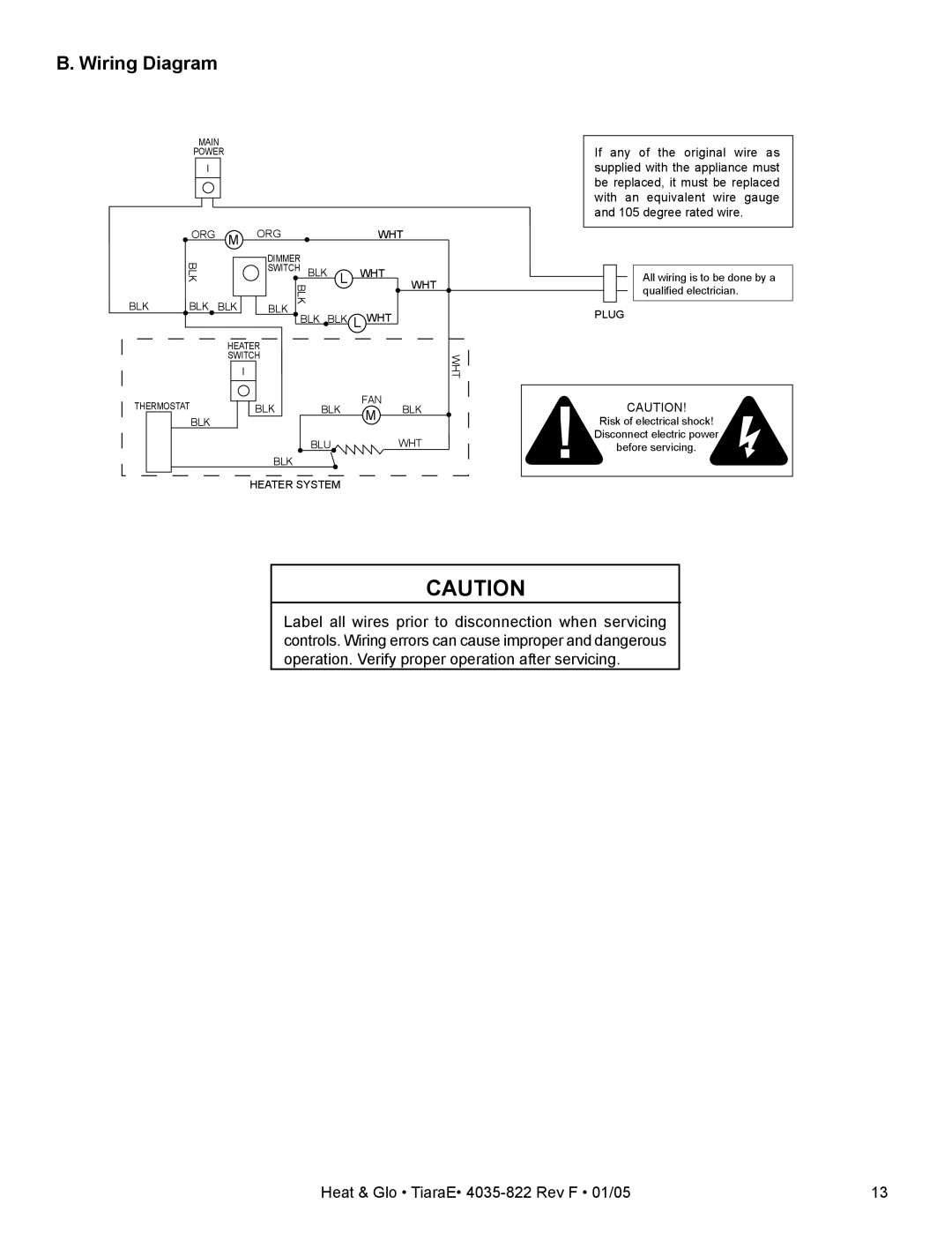 Heat & Glo LifeStyle TiaraE 4035-822 manual Wiring Diagram 