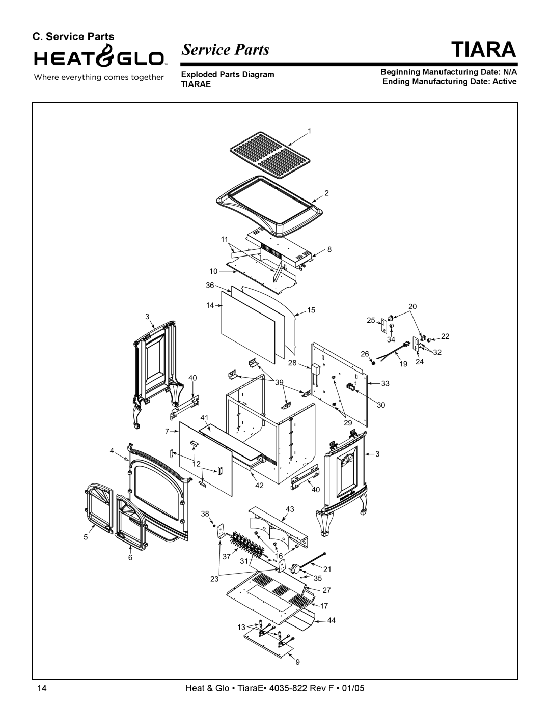 Heat & Glo LifeStyle TiaraE 4035-822 manual Service Parts 