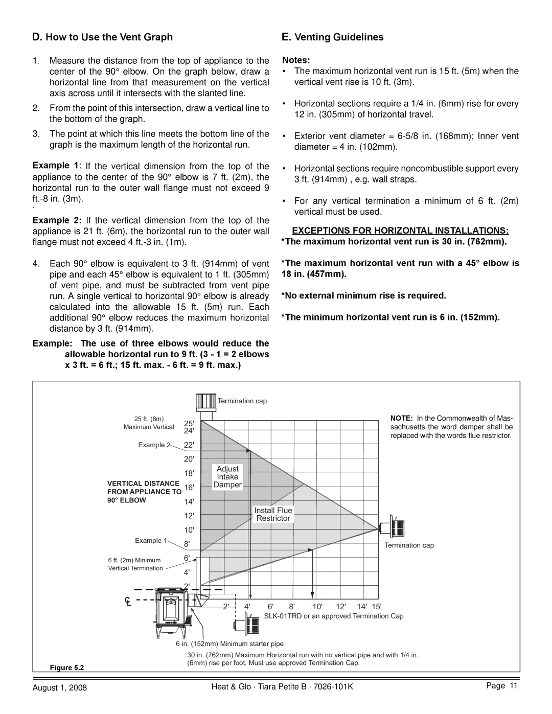 Heat & Glo LifeStyle TIARAP-BR, TIARAP-CES, TIARAP-CTO, TIARAP-BK owner manual How to Use the Vent Graph, Venting Guidelines 