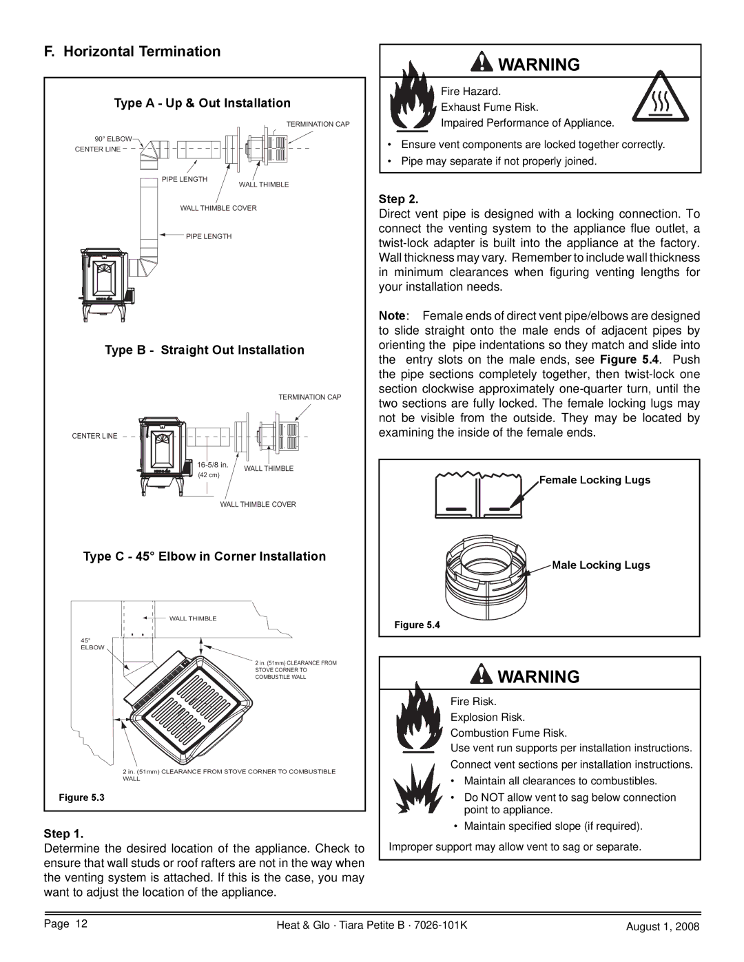 Heat & Glo LifeStyle TIARAP-CES, TIARAP-CTO, TIARAP-BK, TIARAP-BR owner manual Horizontal Termination, Step 