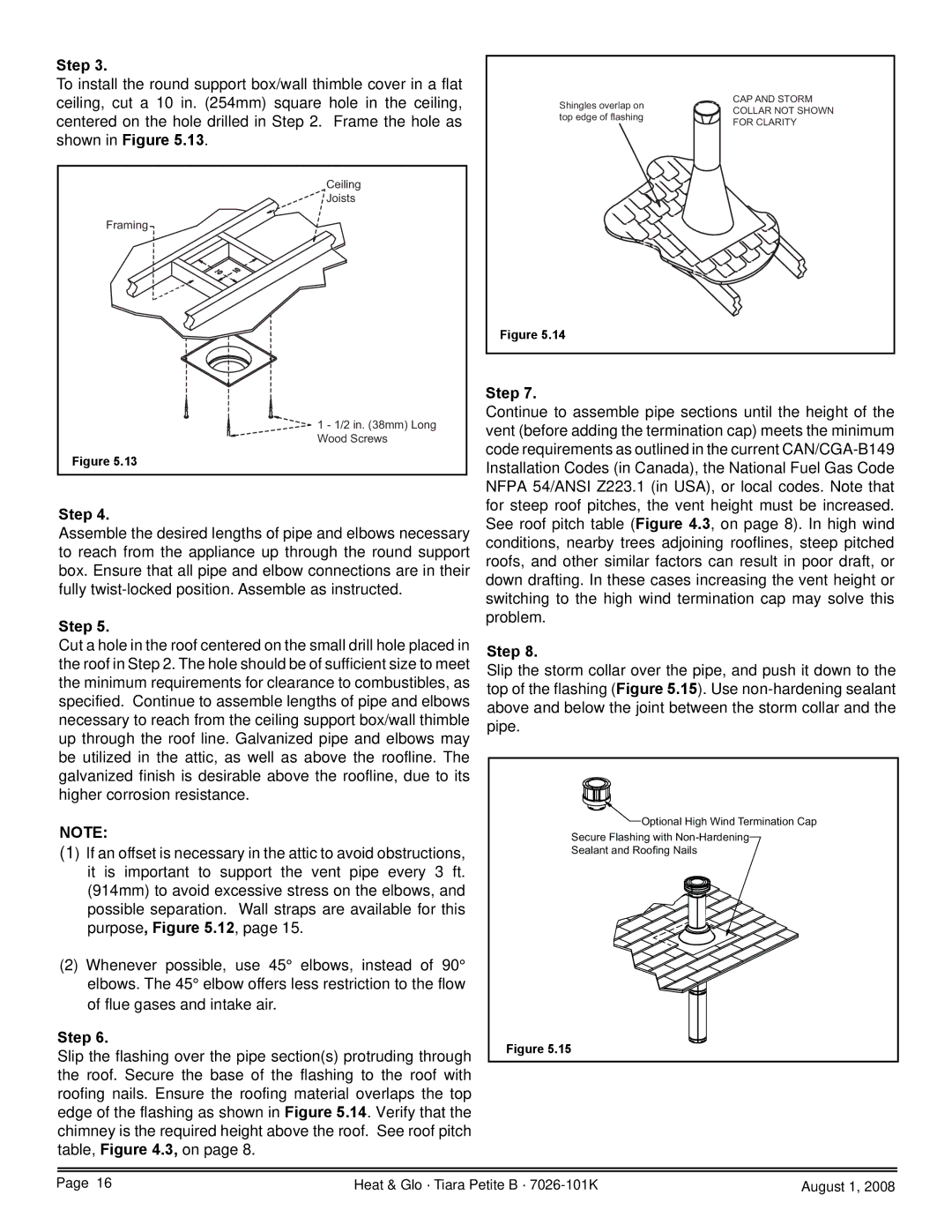 Heat & Glo LifeStyle TIARAP-CES, TIARAP-CTO, TIARAP-BK, TIARAP-BR owner manual Ceiling Joists Framing 2 in mm Long Wood Screws 