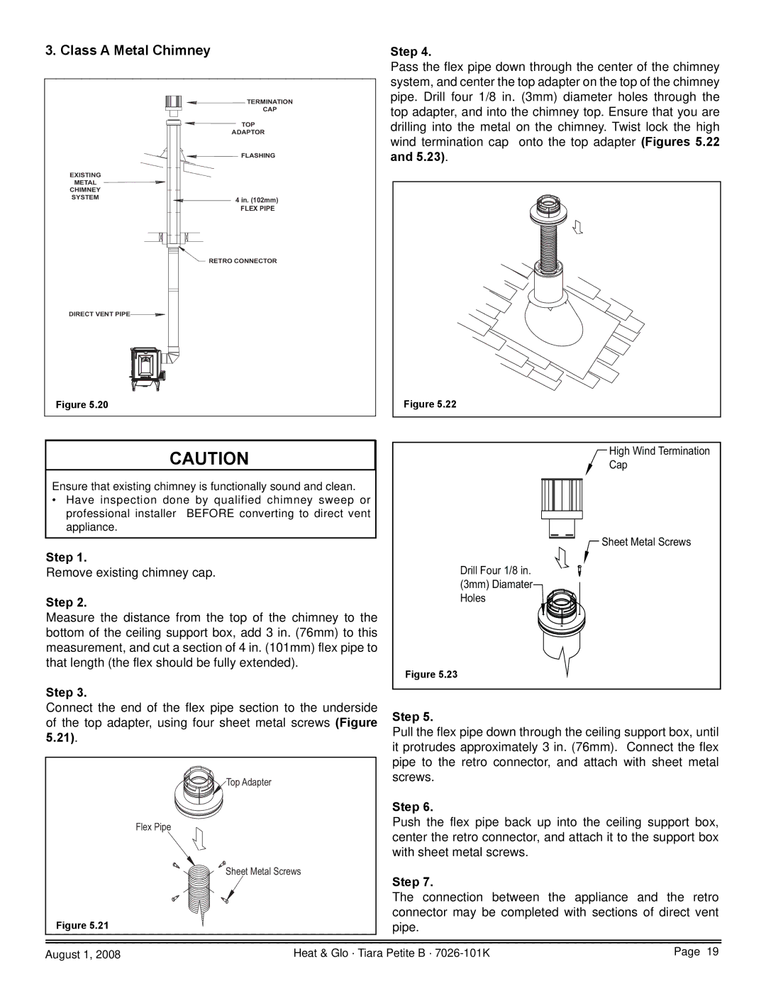 Heat & Glo LifeStyle TIARAP-BR, TIARAP-CES, TIARAP-CTO, TIARAP-BK owner manual Class a Metal Chimney 