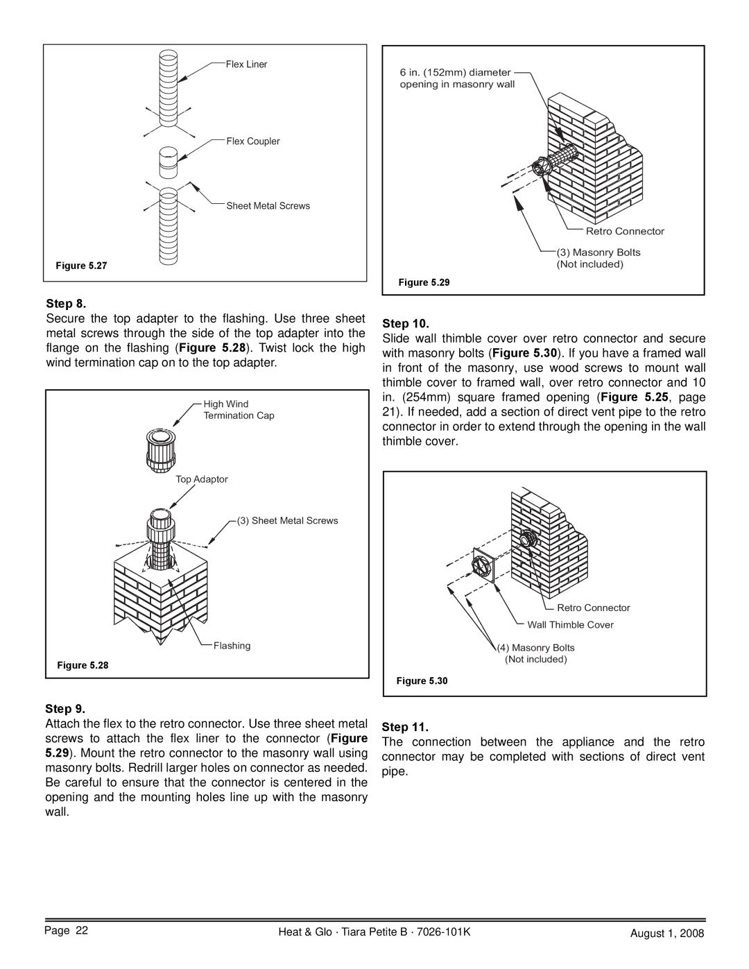 Heat & Glo LifeStyle TIARAP-BK, TIARAP-CES, TIARAP-CTO, TIARAP-BR owner manual Flex Liner Flex Coupler Sheet Metal Screws 