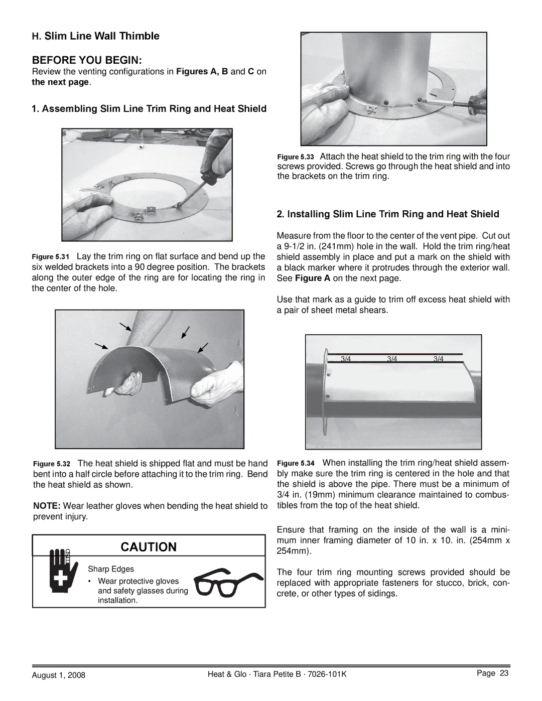 Heat & Glo LifeStyle TIARAP-BR, TIARAP-CES Slim Line Wall Thimble, Assembling Slim Line Trim Ring and Heat Shield, Next 