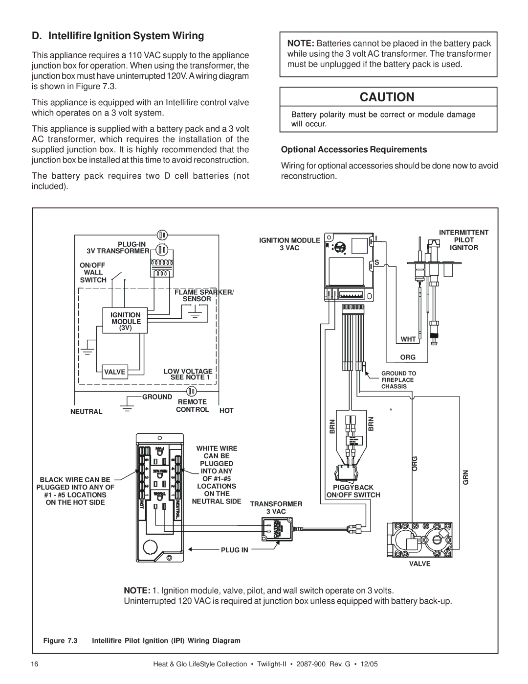 Heat & Glo LifeStyle TWILIGHT-II owner manual Intellifire Ignition System Wiring, Optional Accessories Requirements 