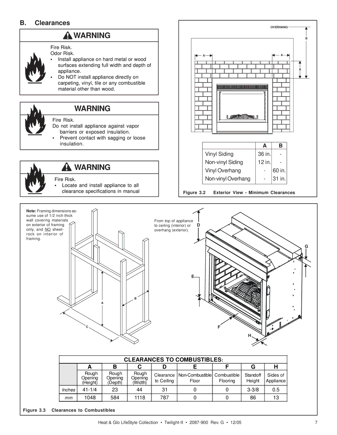 Heat & Glo LifeStyle TWILIGHT-II owner manual Clearances to Combustibles 