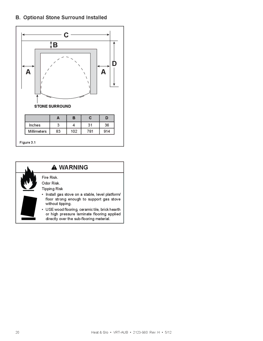 Heat & Glo LifeStyle VRT-GY-N-AUB, VRT-GY-P-AUB, VRT-BZ-P-AUB, VRT-BZ-N-AUB owner manual Optional Stone Surround Installed 