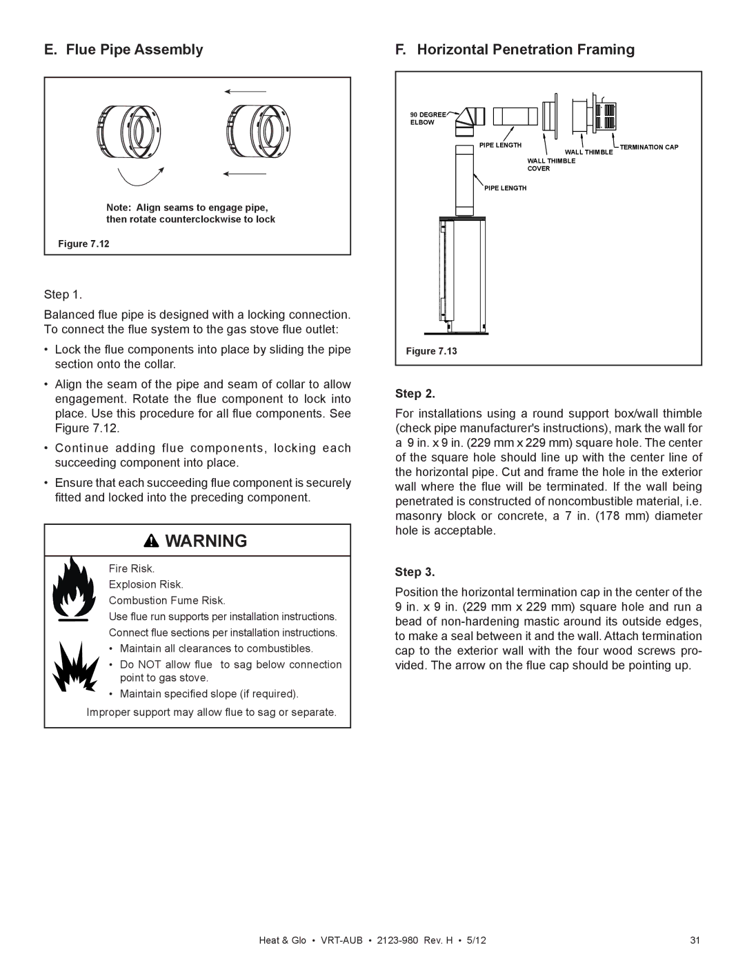 Heat & Glo LifeStyle VRT-BZ-N-AUB, VRT-GY-N-AUB, VRT-GY-P-AUB Flue Pipe Assembly Horizontal Penetration Framing, Step 