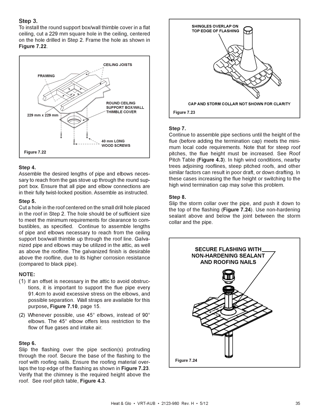 Heat & Glo LifeStyle VRT-BZ-N-AUB, VRT-GY-N-AUB, VRT-GY-P-AUB Secure Flashing with NON-HARDENING Sealant Roofing Nails 