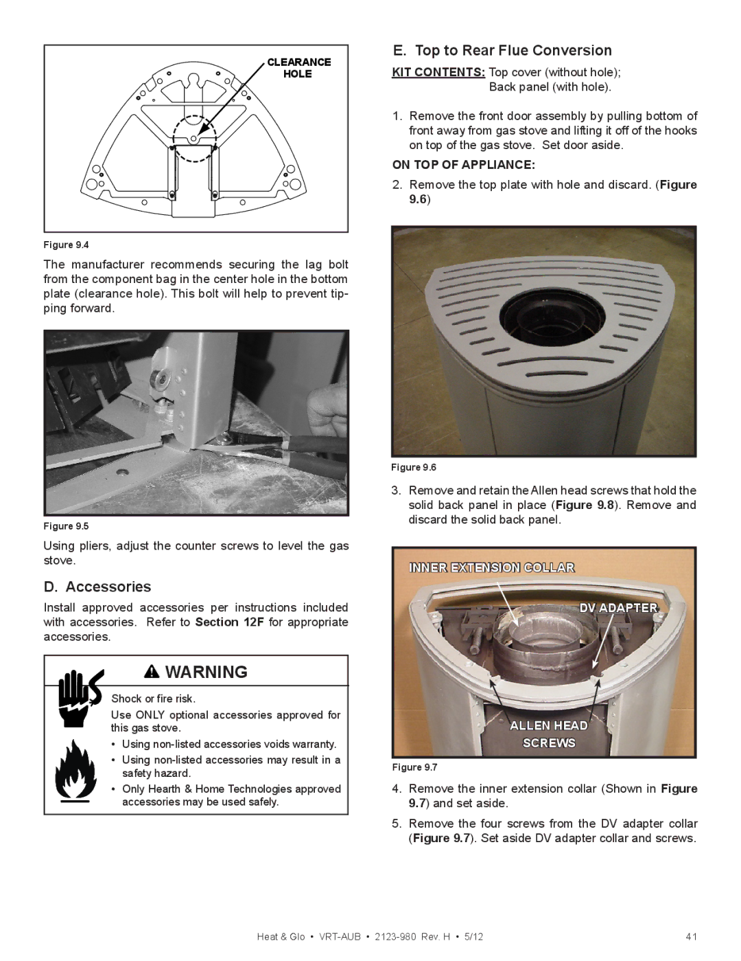 Heat & Glo LifeStyle VRT-GY-P-AUB, VRT-GY-N-AUB, VRT-BZ-P-AUB, VRT-BZ-N-AUB Accessories, Top to Rear Flue Conversion 