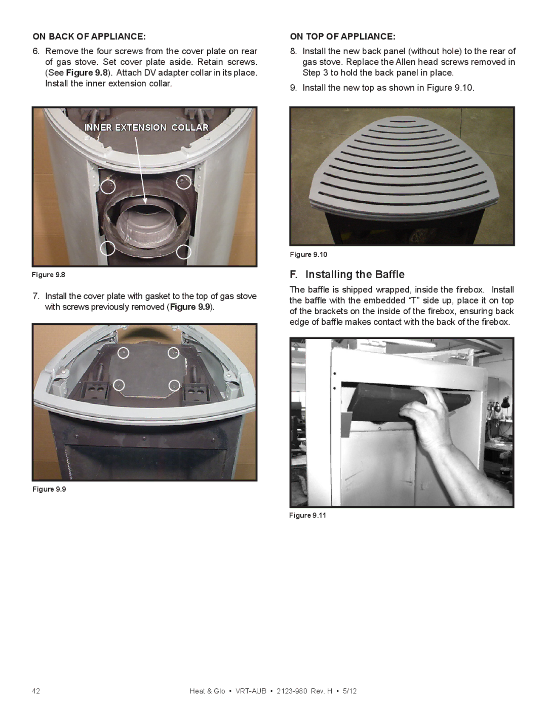 Heat & Glo LifeStyle VRT-BZ-P-AUB, VRT-GY-N-AUB, VRT-GY-P-AUB, VRT-BZ-N-AUB Installing the Baffle, On Back of Appliance 