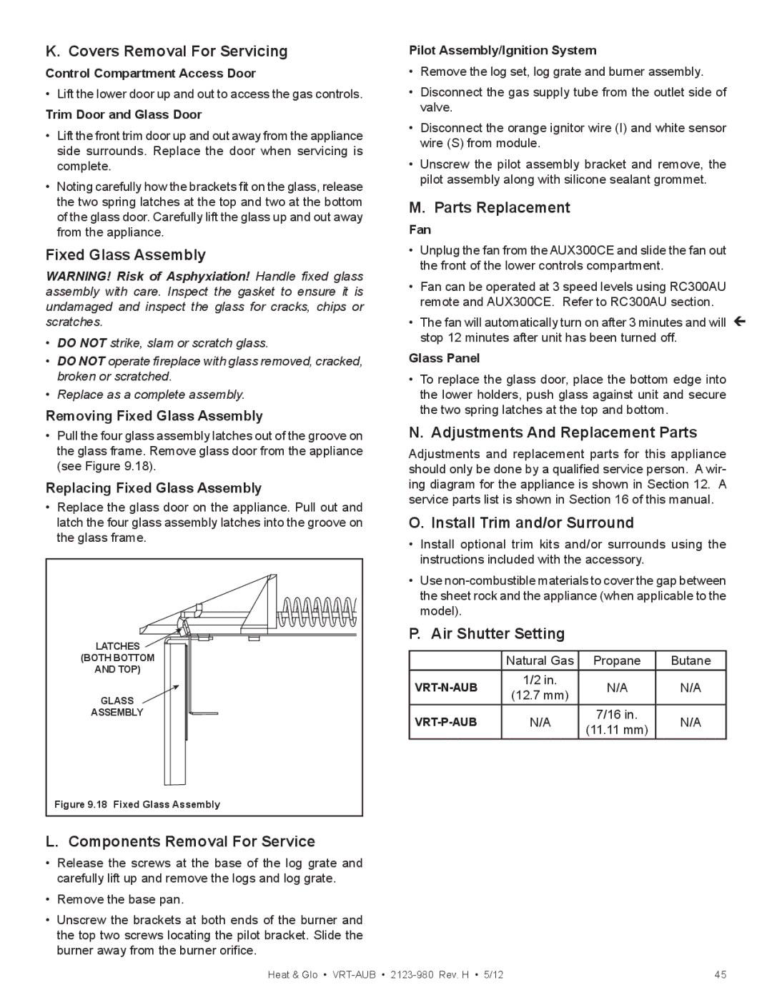 Heat & Glo LifeStyle VRT-GY-P-AUB Covers Removal For Servicing, Components Removal For Service, Parts Replacement 