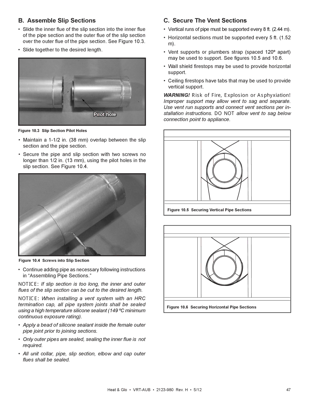 Heat & Glo LifeStyle VRT-BZ-N-AUB, VRT-GY-N-AUB, VRT-GY-P-AUB, VRT-BZ-P-AUB Assemble Slip Sections, Secure The Vent Sections 