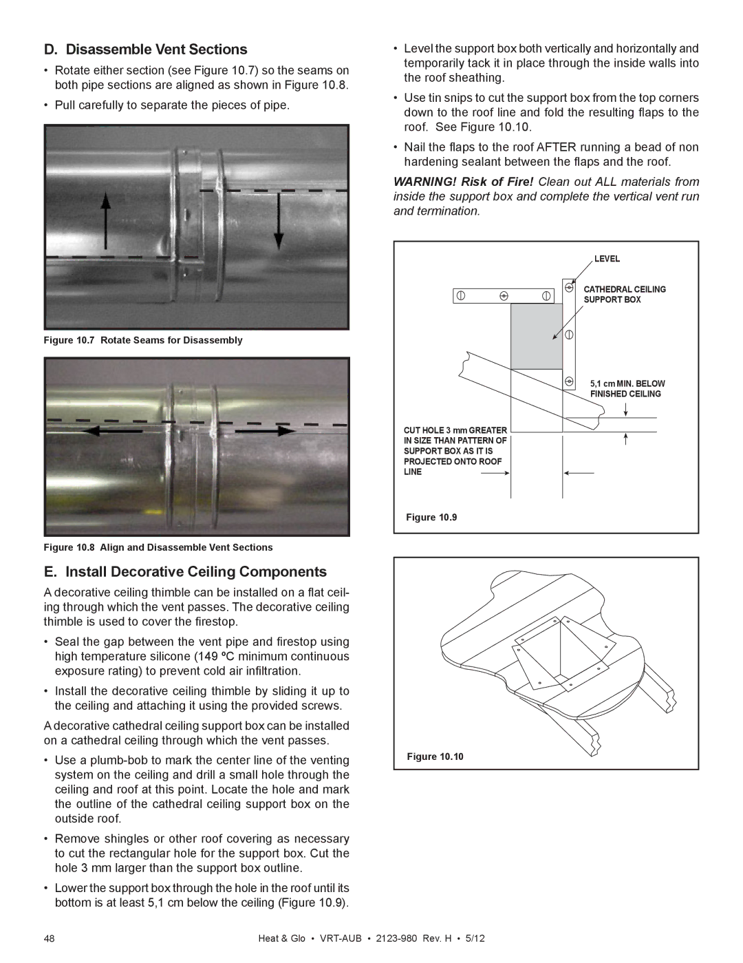 Heat & Glo LifeStyle VRT-GY-N-AUB, VRT-GY-P-AUB Disassemble Vent Sections, Install Decorative Ceiling Components 