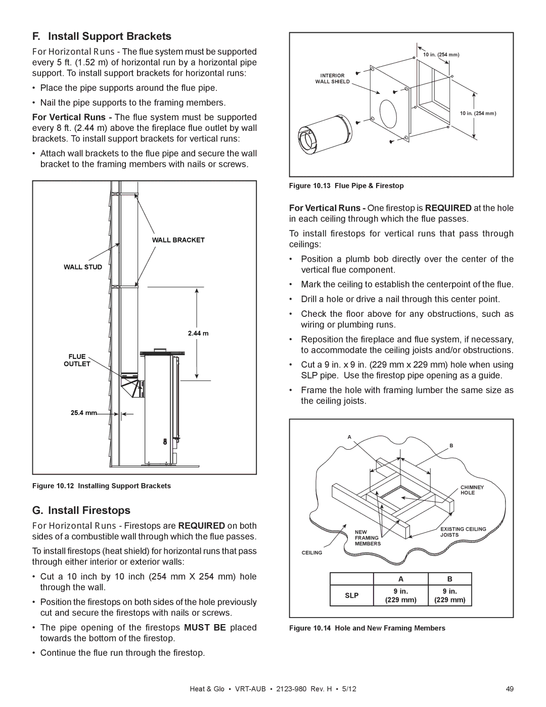 Heat & Glo LifeStyle VRT-GY-P-AUB, VRT-GY-N-AUB, VRT-BZ-P-AUB, VRT-BZ-N-AUB Install Support Brackets, Install Firestops 