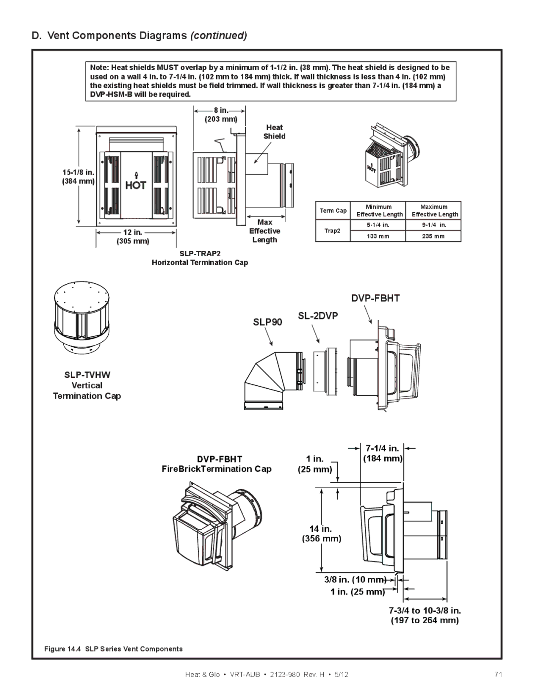 Heat & Glo LifeStyle VRT-BZ-N-AUB, VRT-GY-N-AUB, VRT-GY-P-AUB, VRT-BZ-P-AUB Vertical Termination Cap, 184 mm, 25 mm 