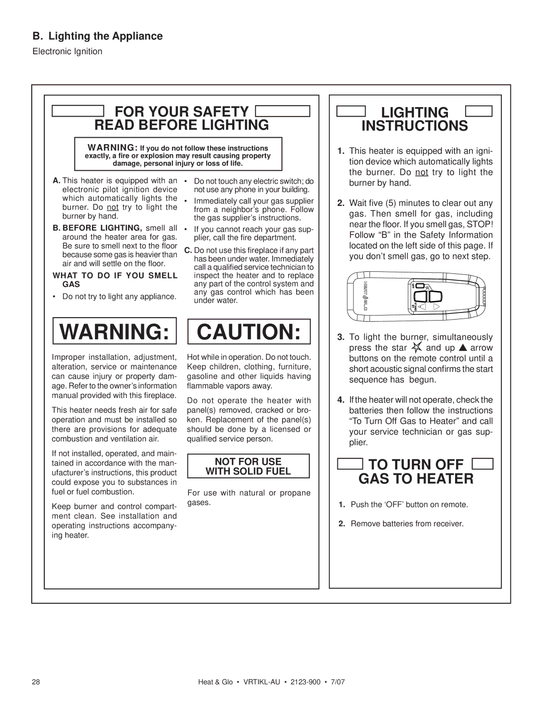 Heat & Glo LifeStyle VRTIKL-AU manual For Your Safety Read Before Lighting Lighting Instructions, Lighting the Appliance 