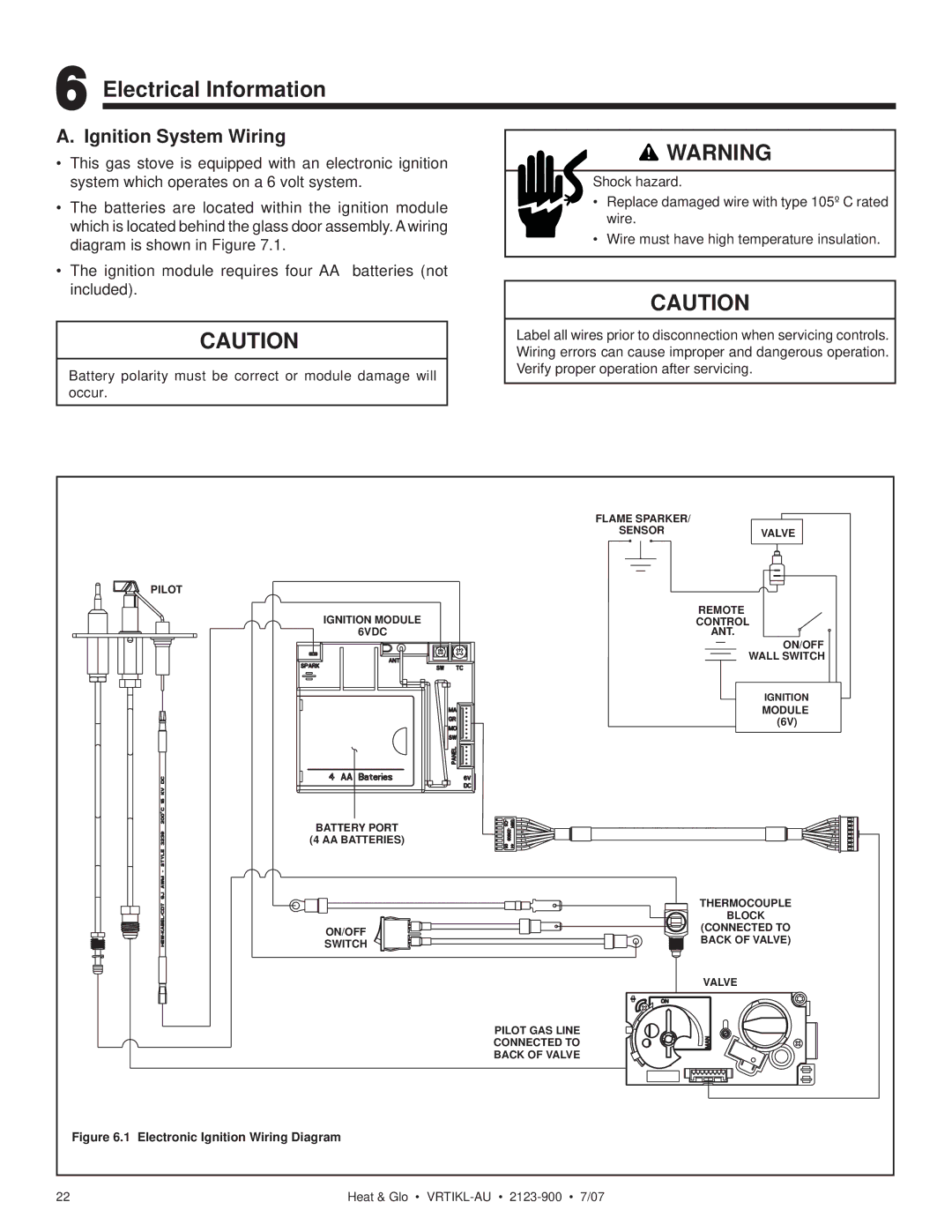 Heat & Glo LifeStyle VRTIKL-AU manual Electrical Information, Ignition System Wiring 