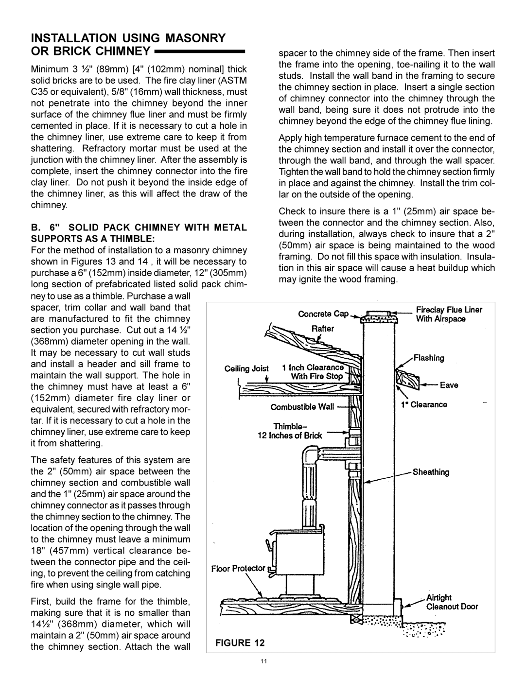 Heat & Glo LifeStyle WS-250, WS-150 Installation Using Masonry Or Brick Chimney, Solid Pack Chimney with Metal 