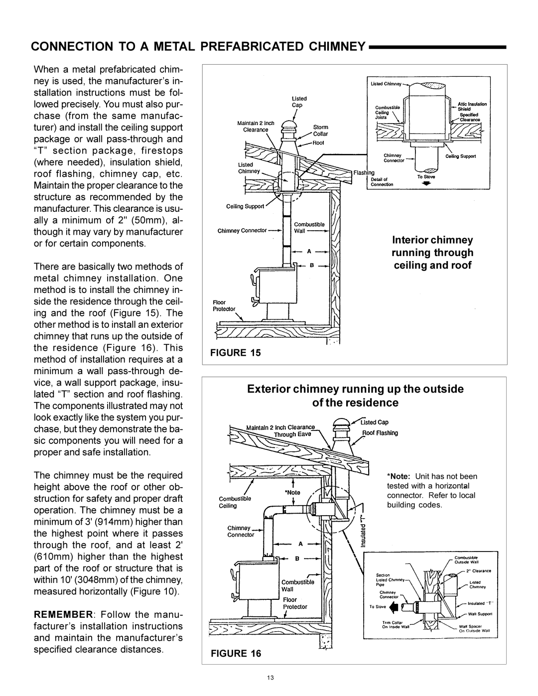 Heat & Glo LifeStyle WS-250, WS-150 installation instructions Connection to a Metal Prefabricated Chimney 