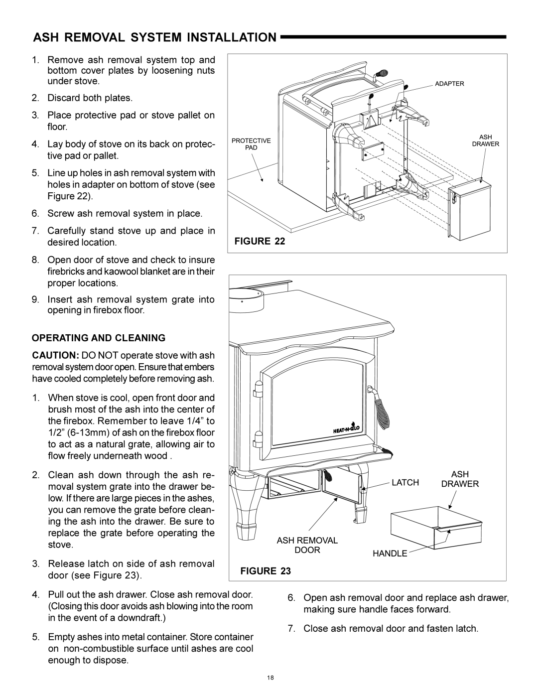 Heat & Glo LifeStyle WS-150, WS-250 installation instructions ASH Removal System Installation, Operating and Cleaning 