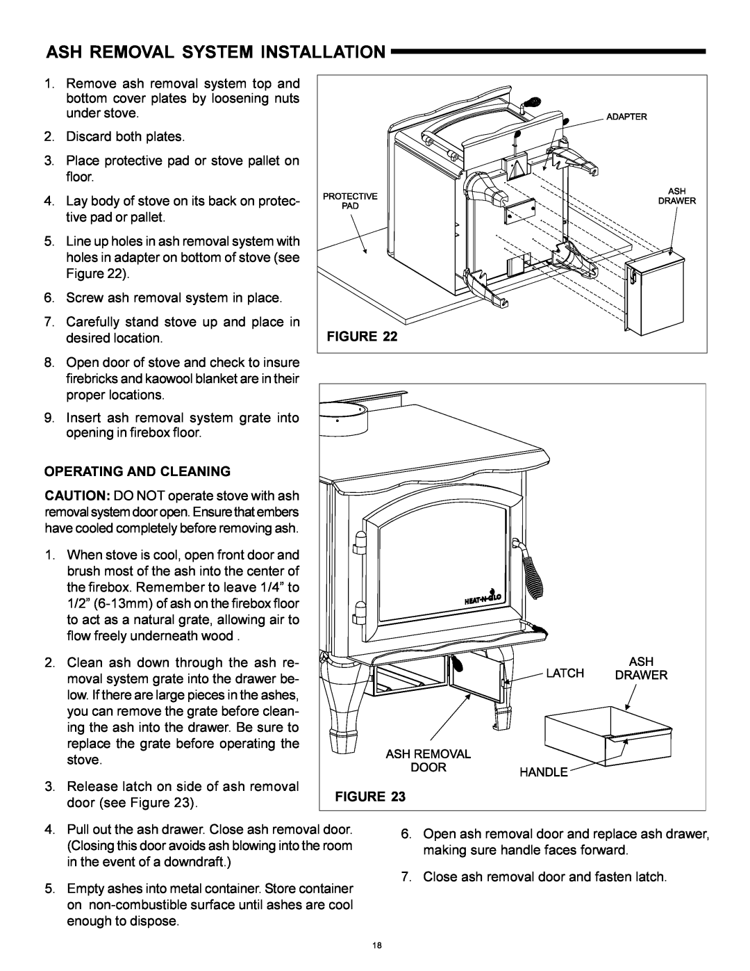Heat & Glo LifeStyle WS-150, WS-250 installation instructions Ash Removal System Installation, Operating And Cleaning 