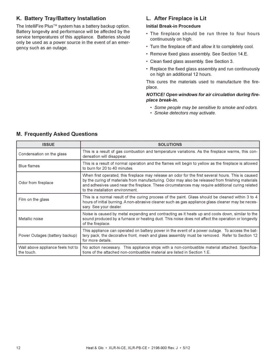Heat & Glo LifeStyle XLR-N-CE manual Battery Tray/Battery Installation, After Fireplace is Lit, Frequently Asked Questions 