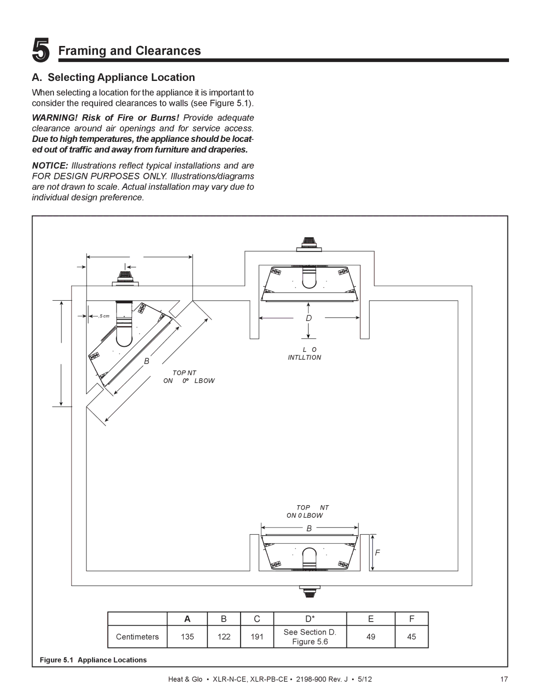 Heat & Glo LifeStyle XLR-PB-CE, XLR-N-CE manual Framing and Clearances, Selecting Appliance Location 