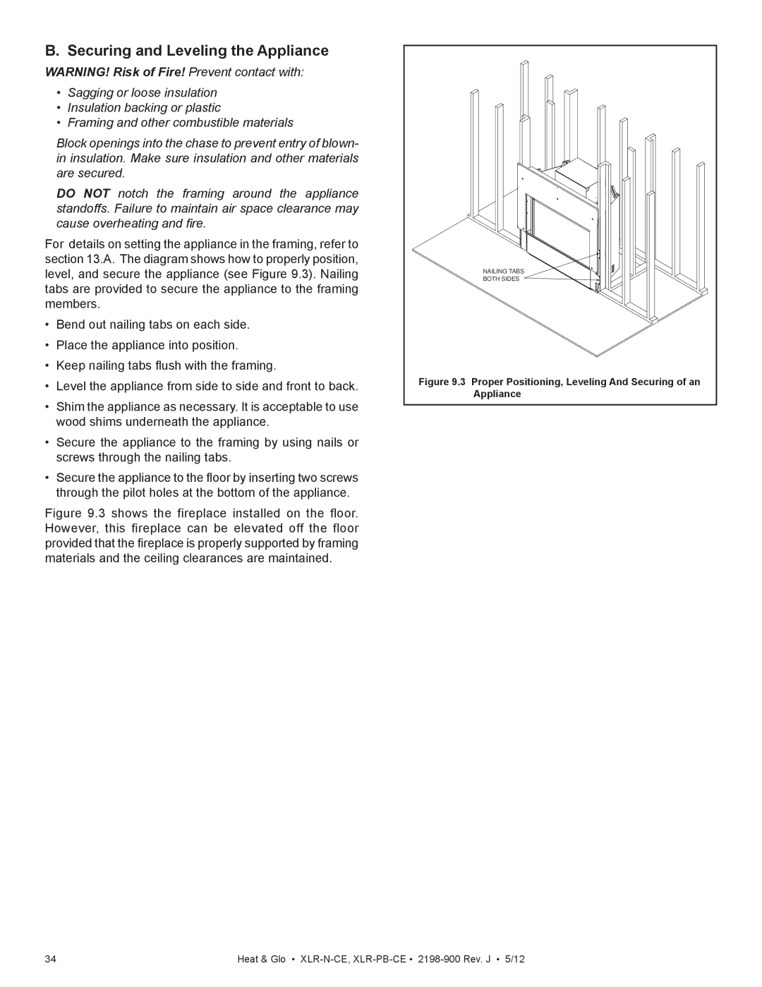 Heat & Glo LifeStyle XLR-N-CE manual Securing and Leveling the Appliance, Proper Positioning, Leveling And Securing of an 