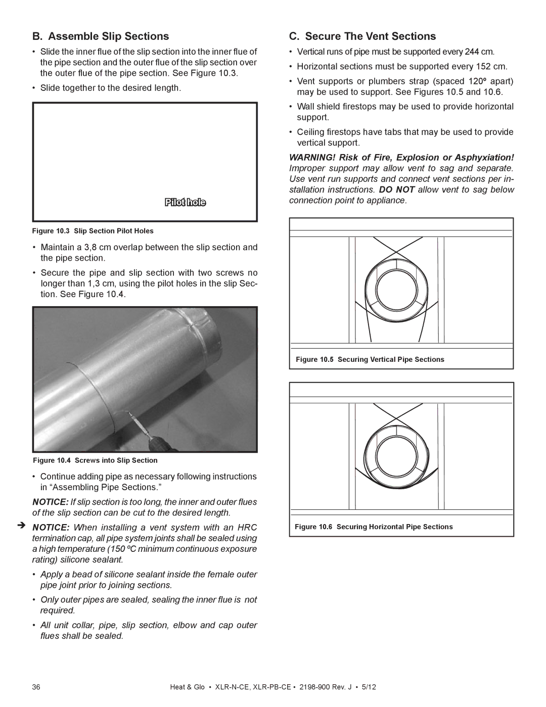 Heat & Glo LifeStyle XLR-N-CE, XLR-PB-CE manual Assemble Slip Sections, Secure The Vent Sections 