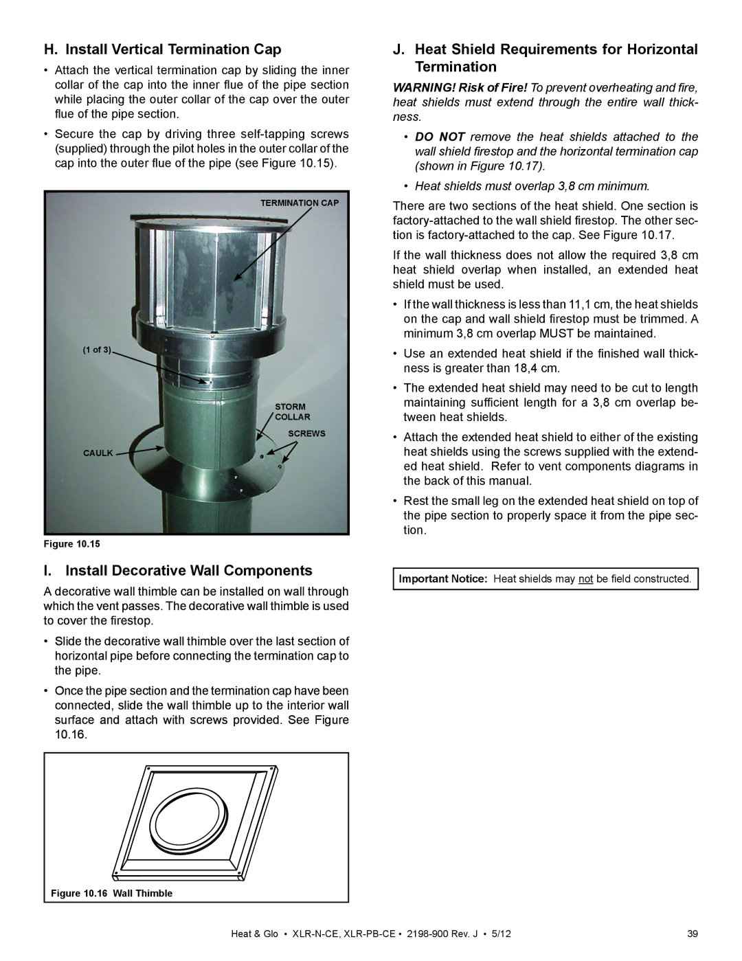 Heat & Glo LifeStyle XLR-PB-CE, XLR-N-CE manual Install Vertical Termination Cap, Install Decorative Wall Components 