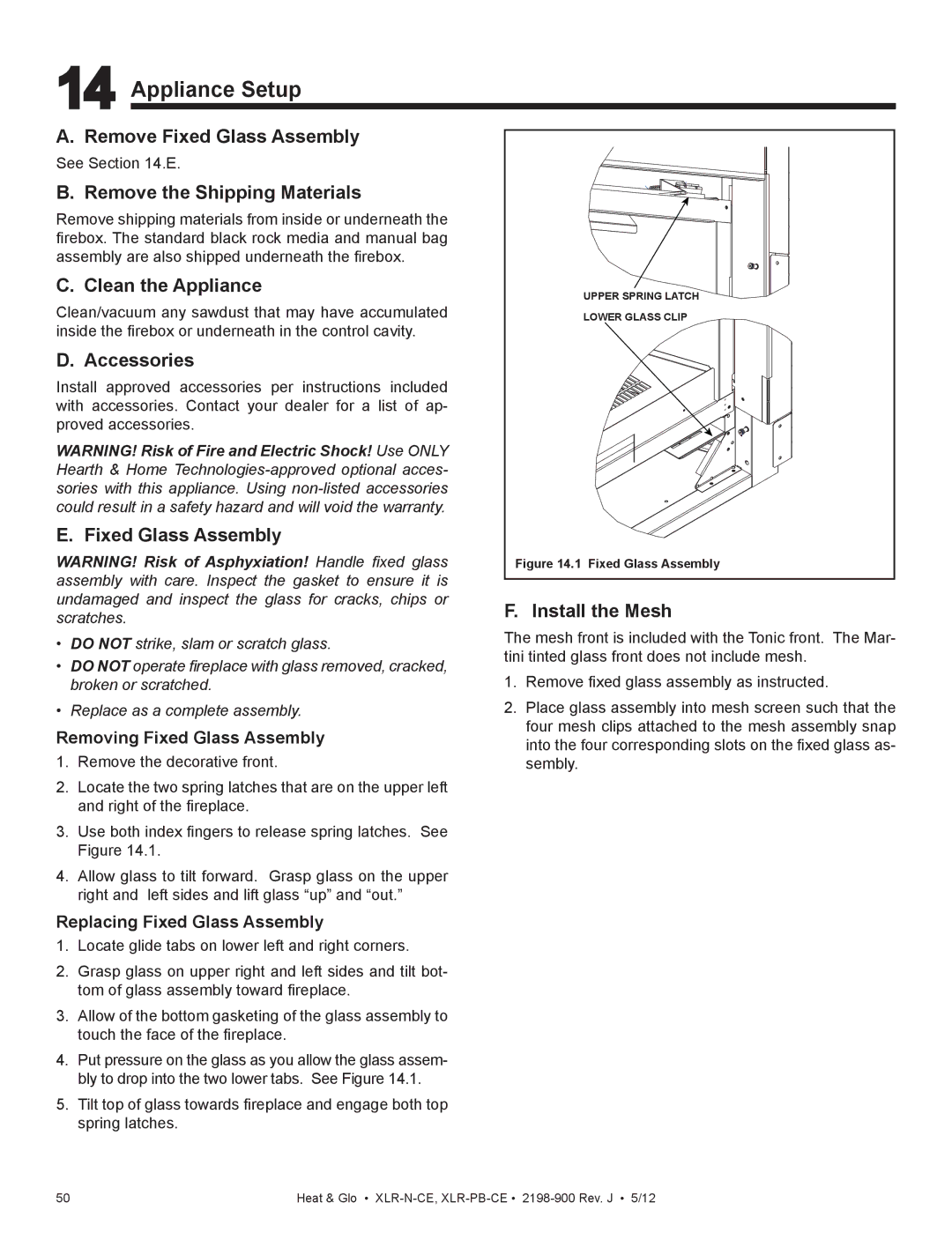 Heat & Glo LifeStyle XLR-N-CE, XLR-PB-CE manual Appliance Setup 