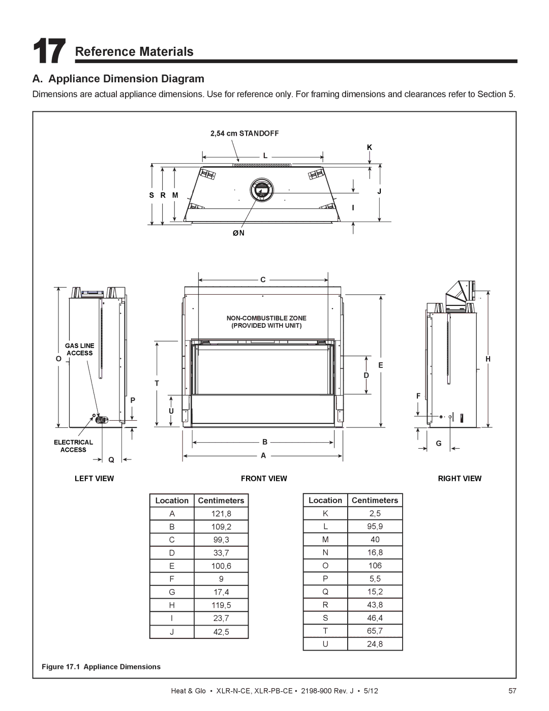 Heat & Glo LifeStyle XLR-PB-CE, XLR-N-CE manual Reference Materials, Appliance Dimension Diagram 